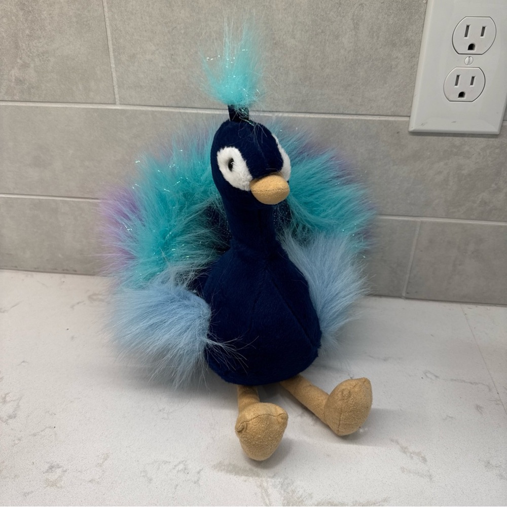 Aurora World Plush Peacock Toy with Blue and Teal Feathers 9” - Picture 2 of 9